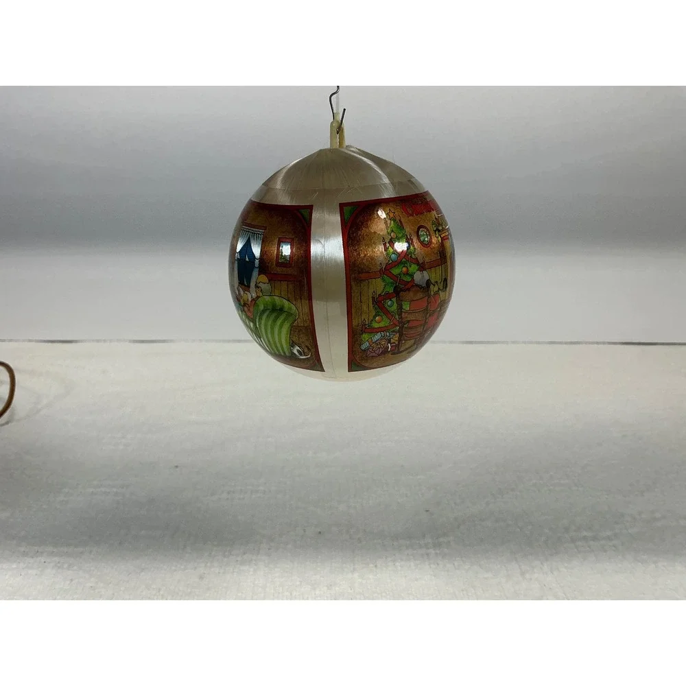 Vintage Christmas Greetings 1982 Satin Ball Ornament Fireplace Scene Cream Multi